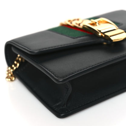 Gucci Calfskin Super Mini Sylvie Chain Shoulder Bag Black 8 of 9