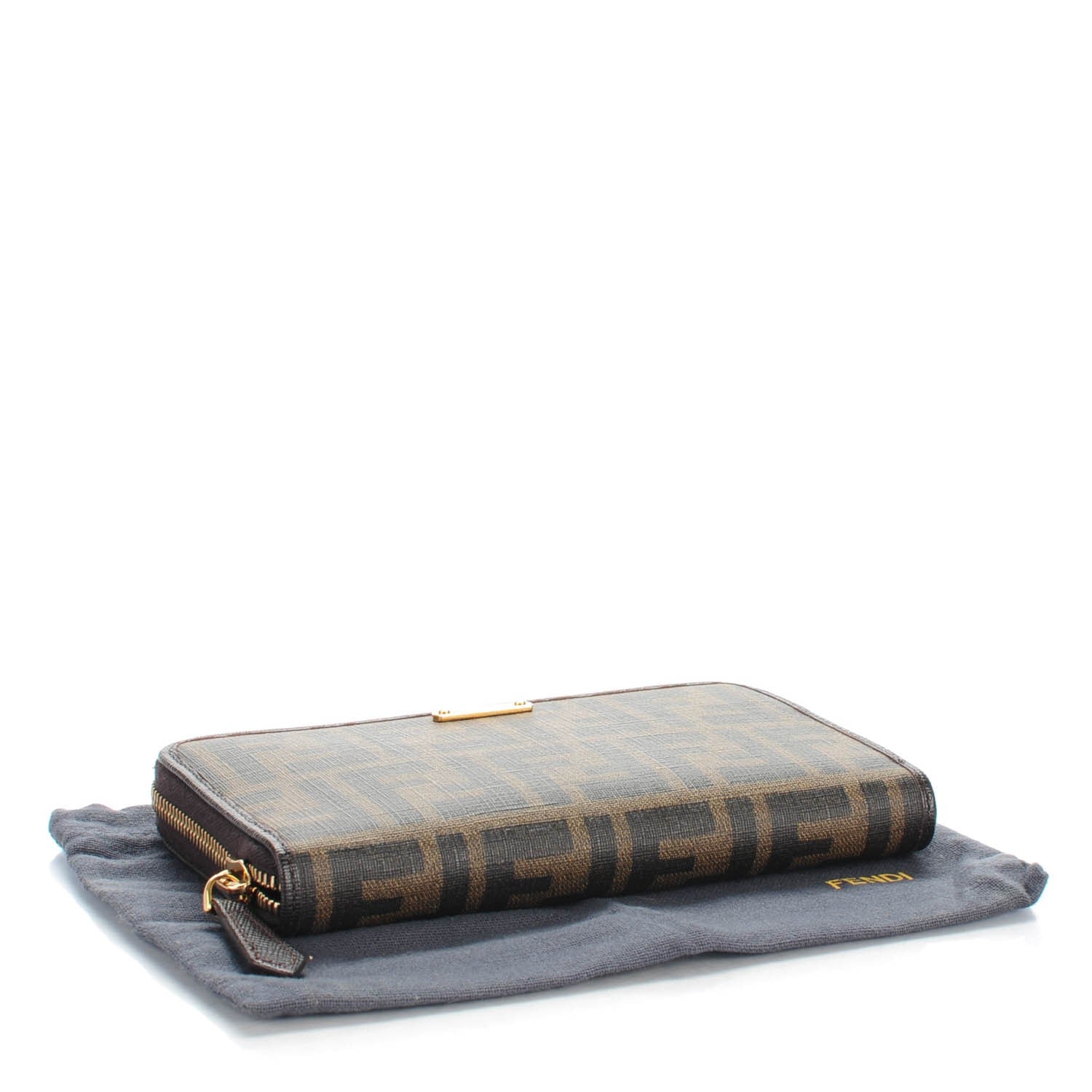 Fendi Zucca Spalmati Vitello Elite Zip Around Wallet Tobacco Ebano 4 of 8
