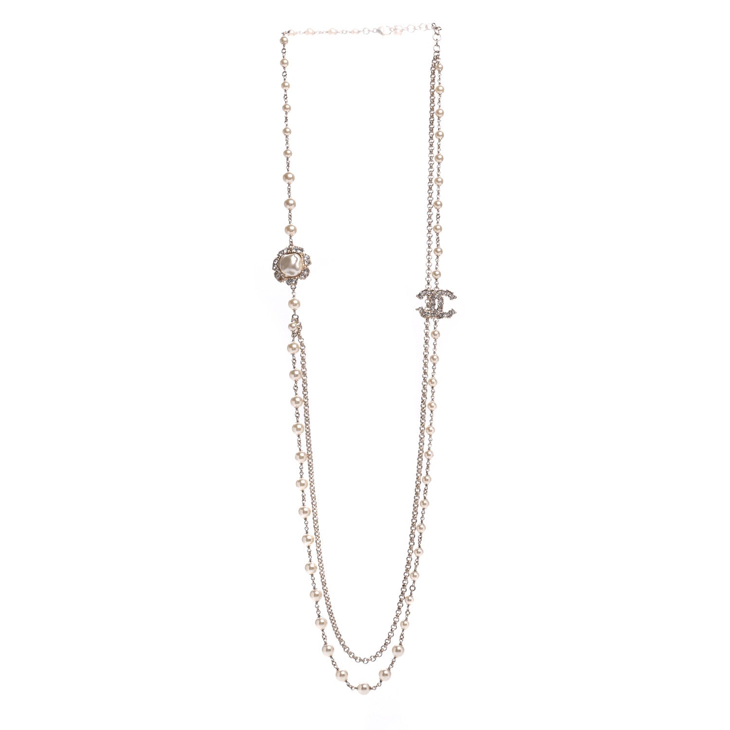Chanel Pearl Crystal Camellia Express Multistrand Necklace Gold 3 of 5