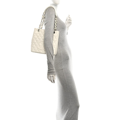 Chanel Caviar Quilted Petit Shopping Tote PST White 2 of 10