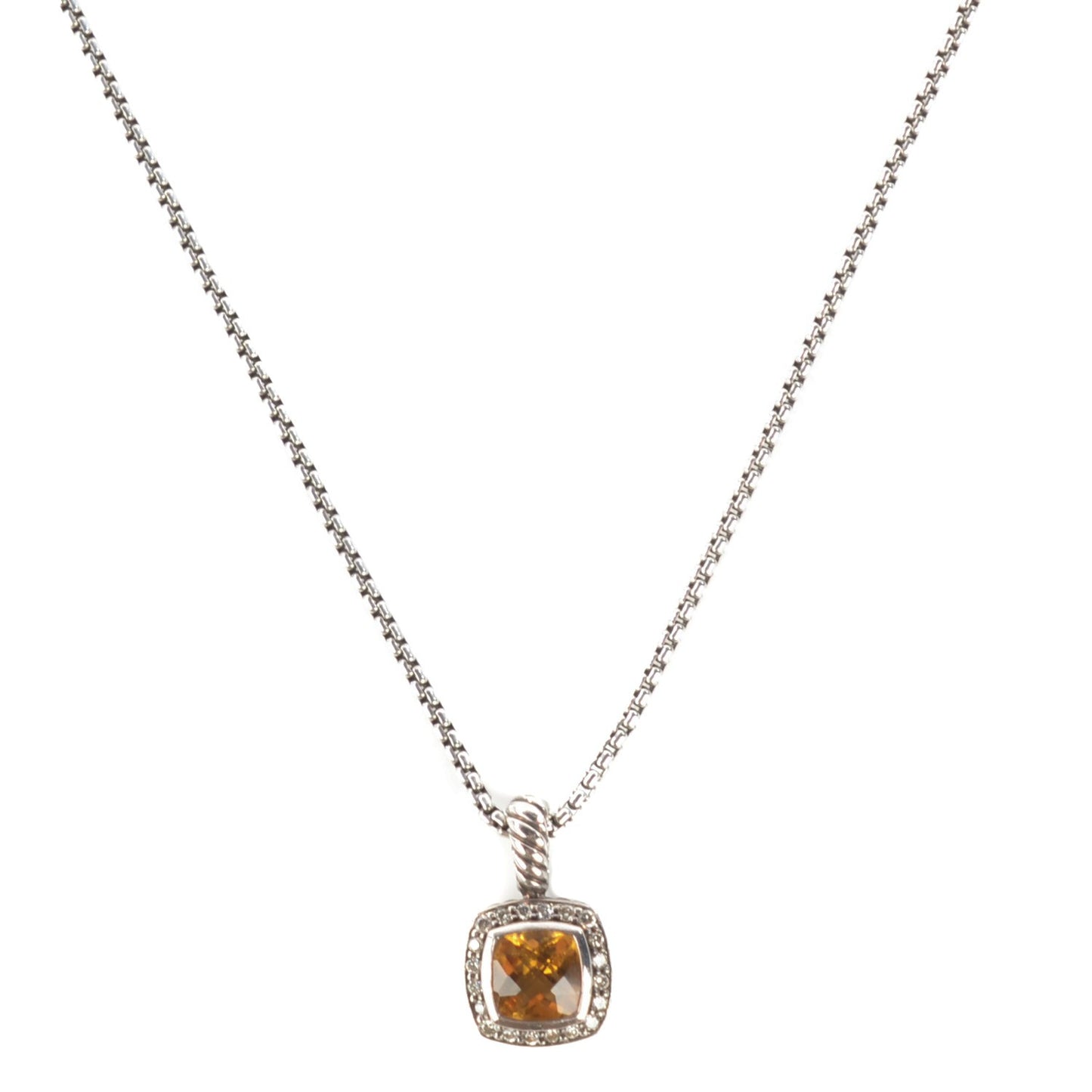 Sterling Silver Pave Diamond Citrine 7mm Petite Albion Pendant Necklace