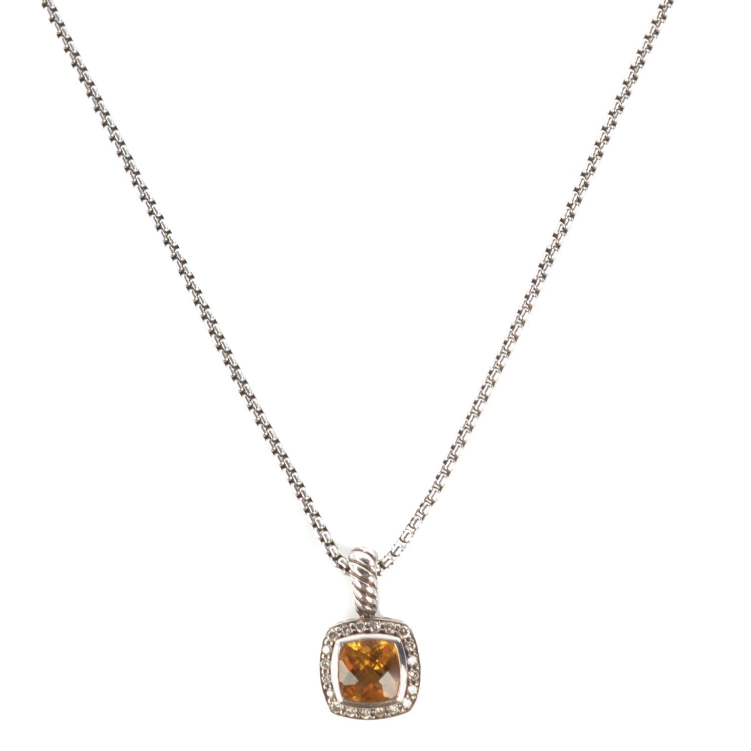 David Yurman Sterling Silver Pave Diamond Citrine 7mm Petite Albion Pendant Necklace 1 of 10