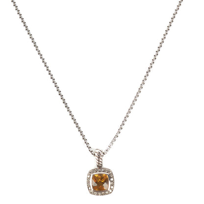 David Yurman Sterling Silver Pave Diamond Citrine 7mm Petite Albion Pendant Necklace 1 of 10