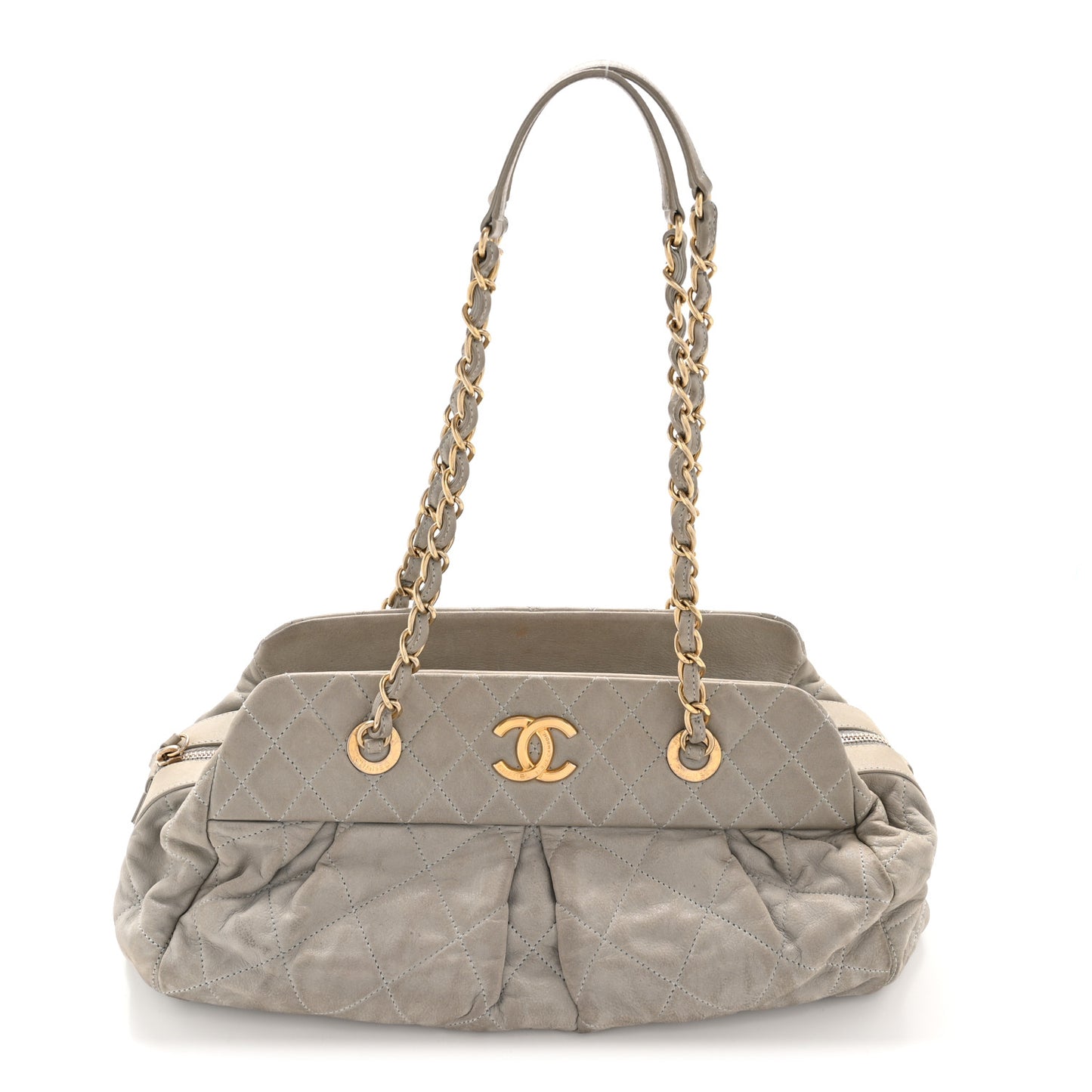 Iridescent Calfskin Chic Quilt Bowling Bag Grey