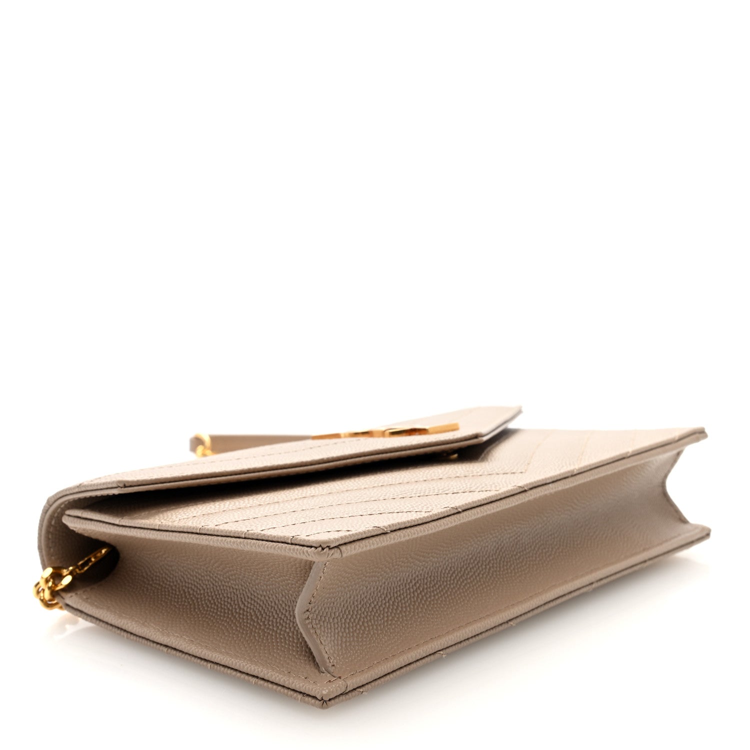Saint Laurent Grain De Poudre Matelasse Chevron Monogram Envelope Chain Wallet Dark Beige 4 of 10