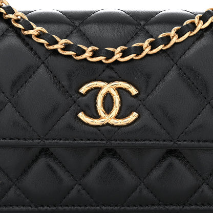 Chanel Lambskin Quilted Dynasty Flap Phone Holder With Chain Black 9 of 11