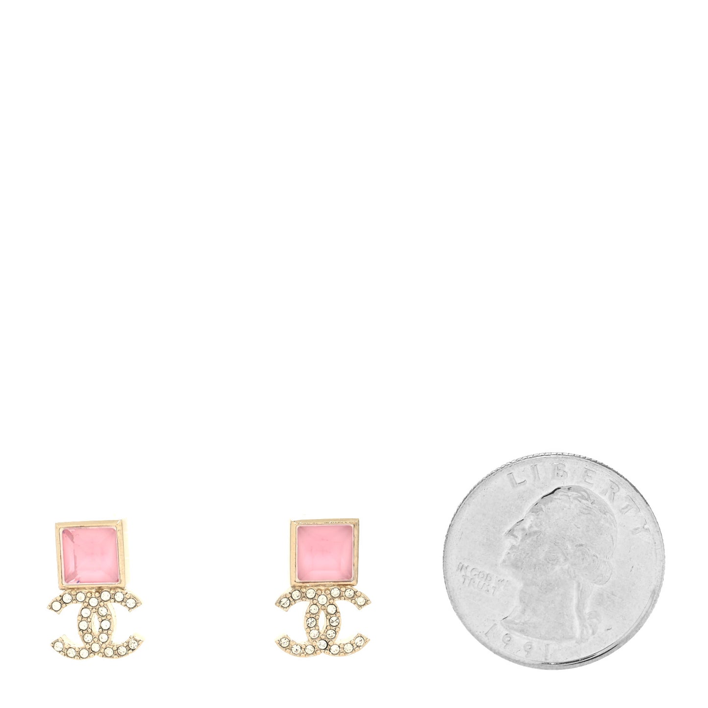 Crystal CC Drop Earrings Pink Gold