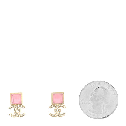 Chanel Crystal CC Drop Earrings Pink Gold 2 of 4