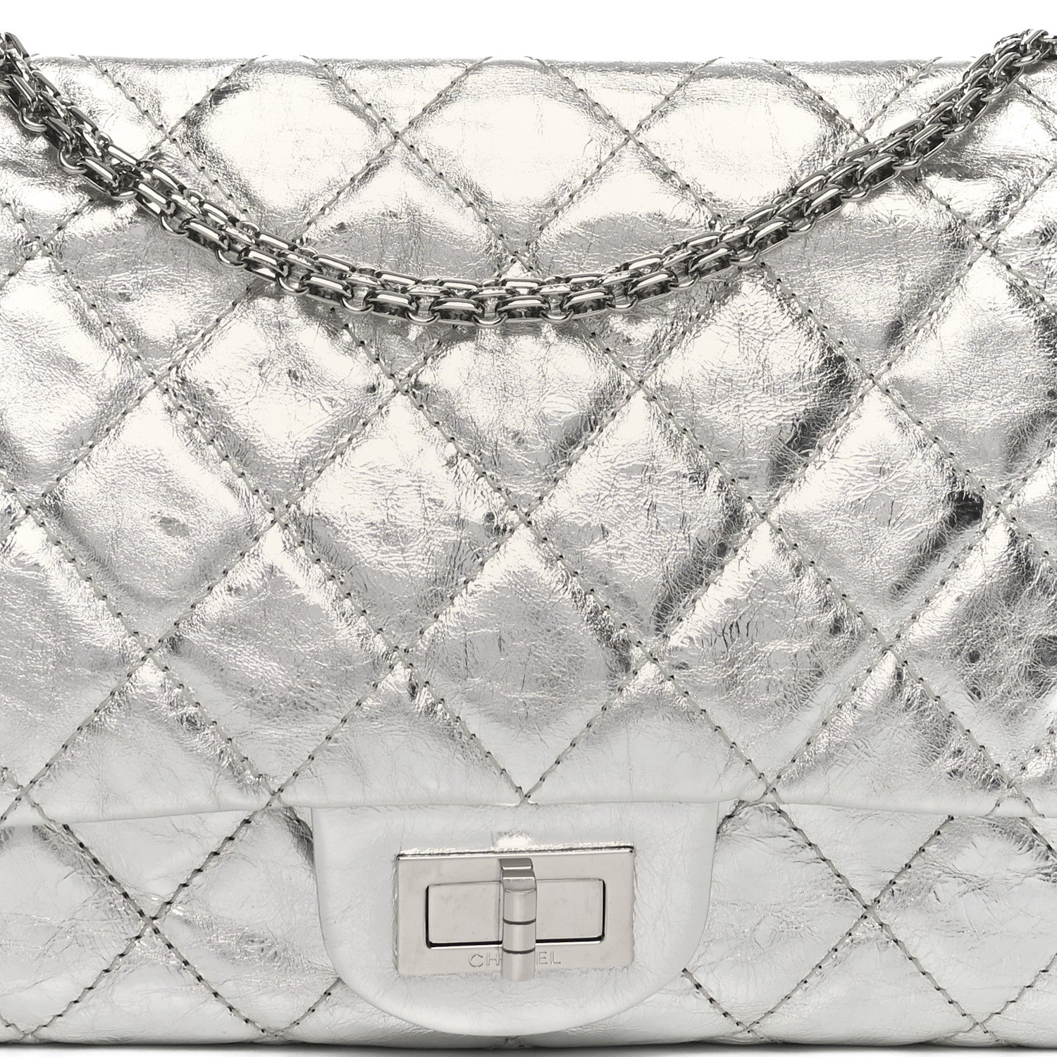 Chanel Metallic Aged Calfskin Quilted 2.55 Reissue 227 Flap Silver 8 of 10