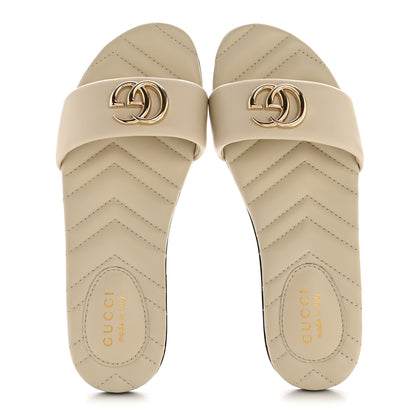 Gucci Nappa Matelasse GG Marmont Flat Slide Sandals 38 New Ivoire 2 of 10