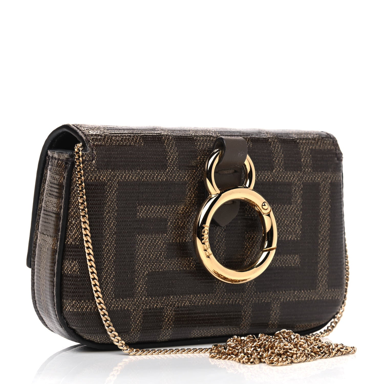 Fendi Glazed Fabric FF 1974 Nano Baguette Charm Mogano Panna 2 of 4