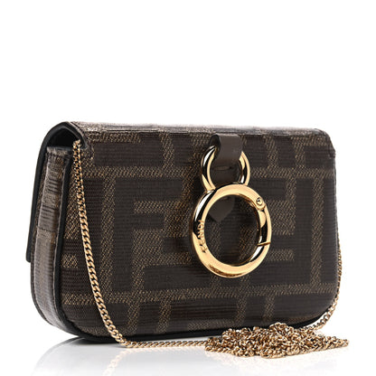 Fendi Glazed Fabric FF 1974 Nano Baguette Charm Mogano Panna 2 of 4