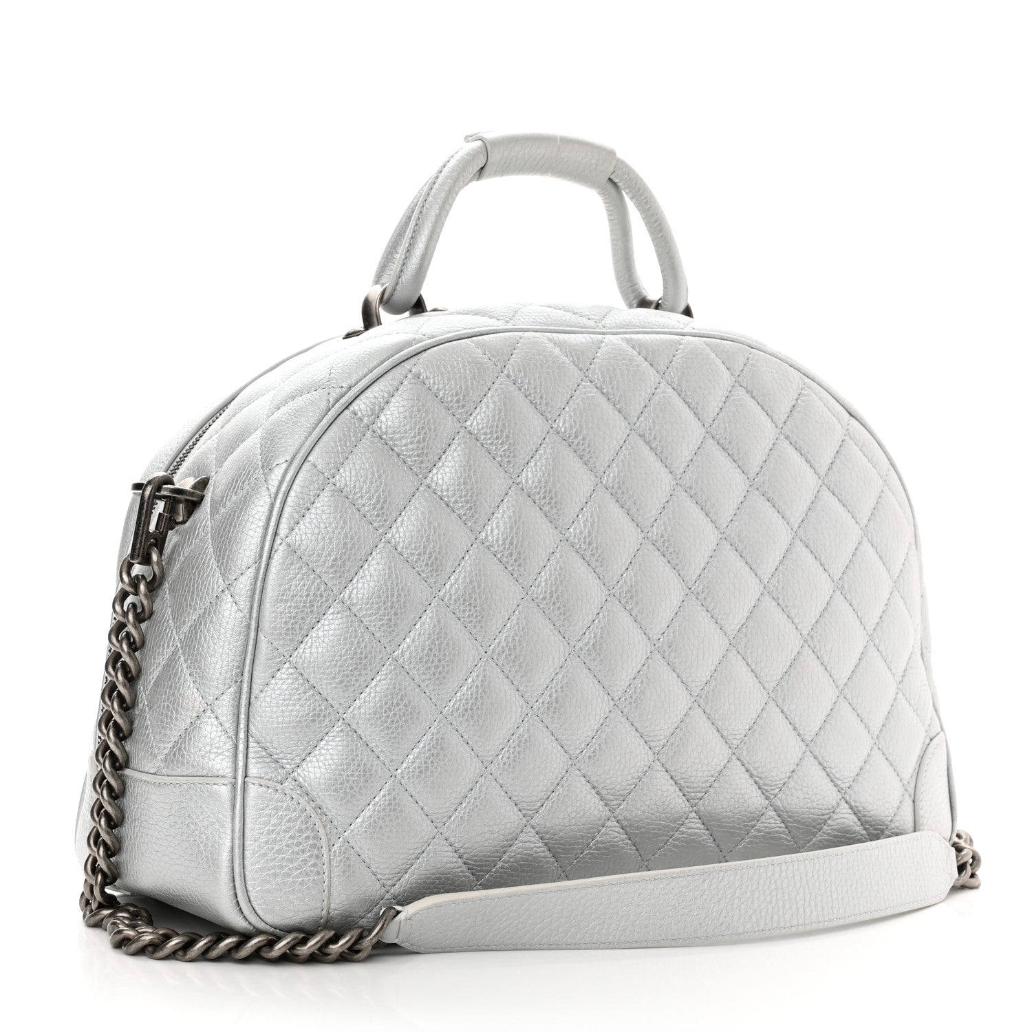 Chanel Metallic Calfskin Quilted Medium Airlines Round Trip Bowling Bag Silver 3 of 10