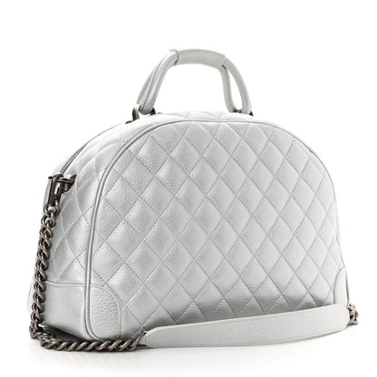 Chanel Metallic Calfskin Quilted Medium Airlines Round Trip Bowling Bag Silver 3 of 10