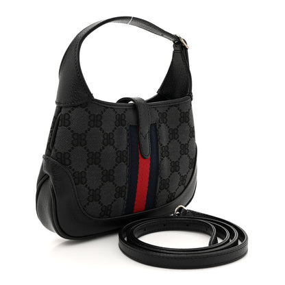 Gucci X BALENCIAGA BB Monogram Calfskin Web Mini Jackie 1961 Hobo Black 3 of 11