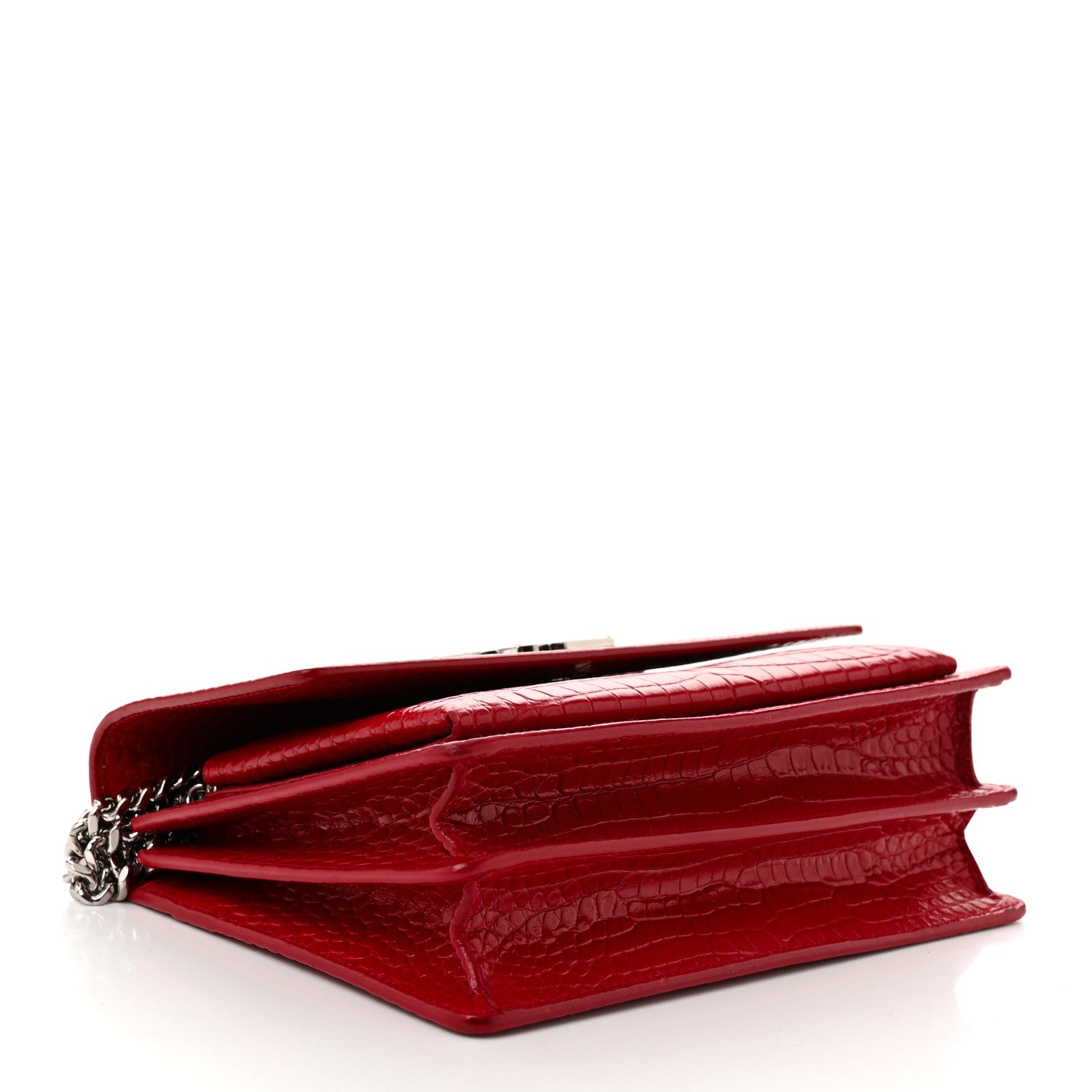 Saint Laurent Calfskin Crocodile Embossed Medium Monogram Sunset Rouge Eros 4 of 10