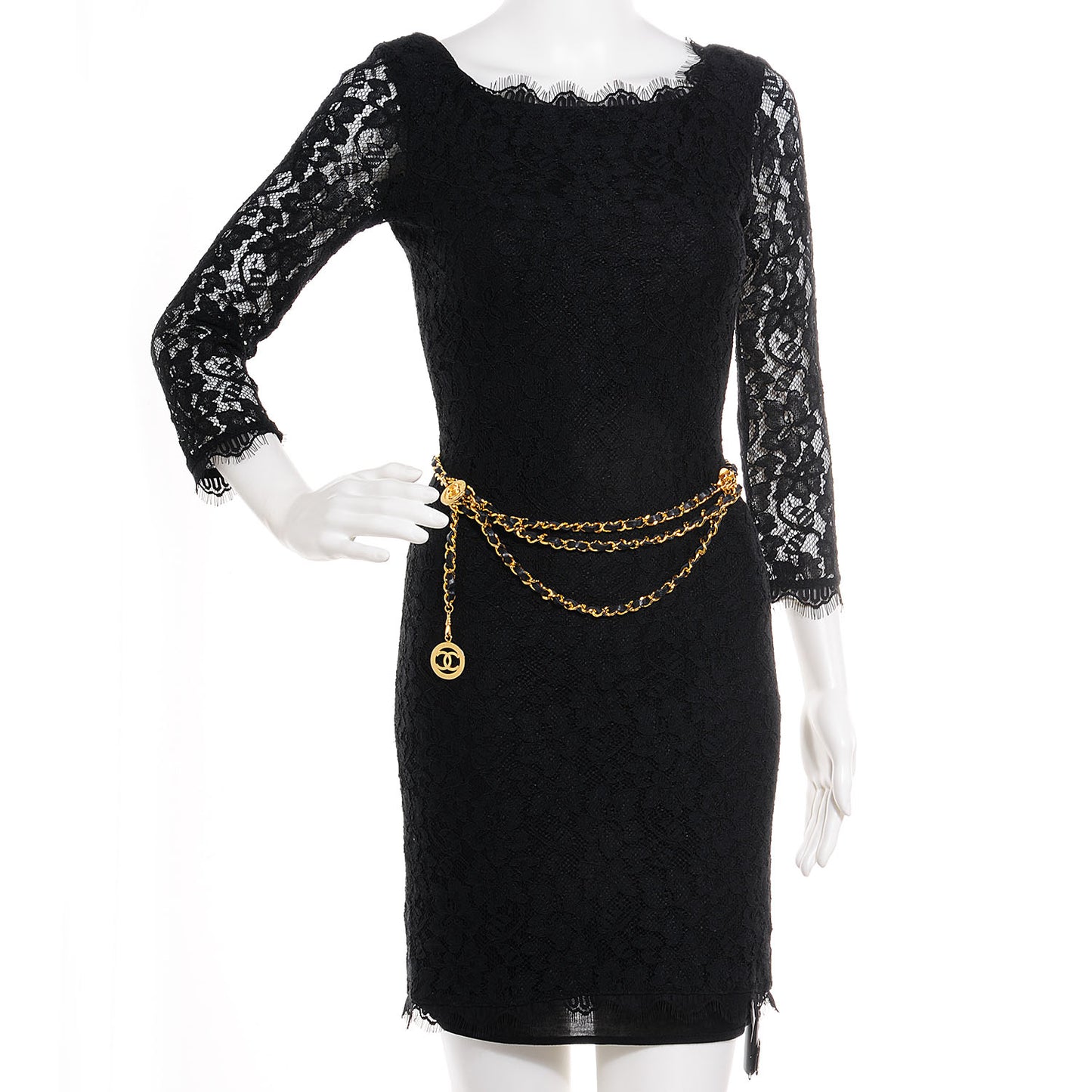 Lambskin Triple Chain Link CC Belt Gold