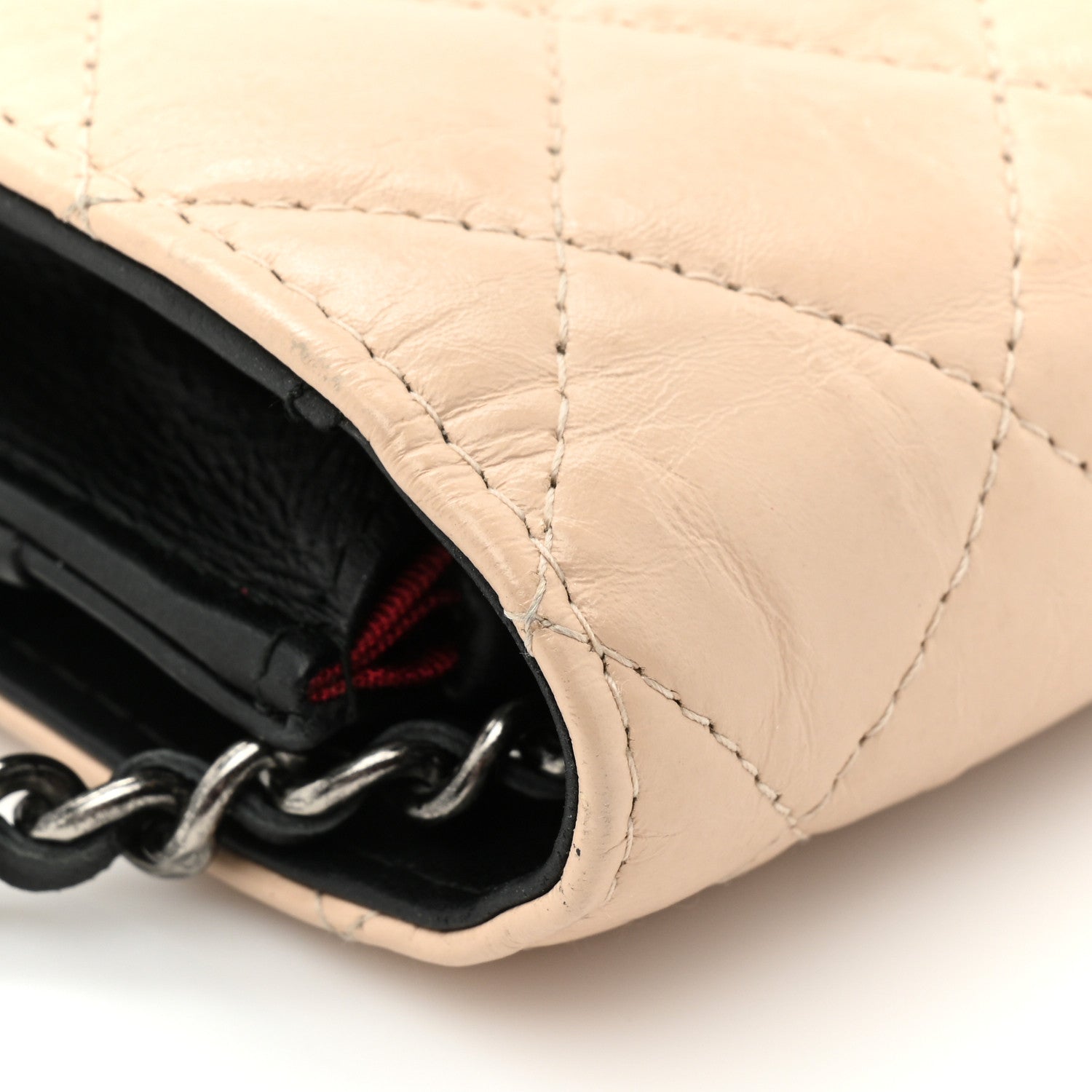 Chanel Aged Calfskin Quilted Gabrielle Wallet On Chain WOC Beige Black 16 of 18
