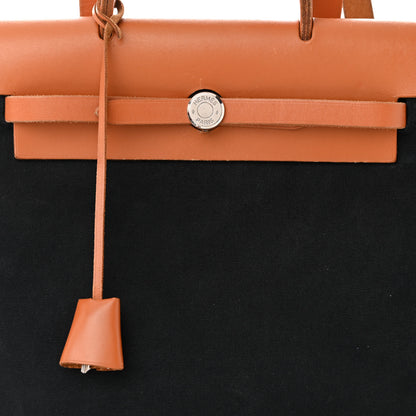 Hermes Toile Vache Calfskin Herbag 30 PM Backpack Black Natural 8 of 13