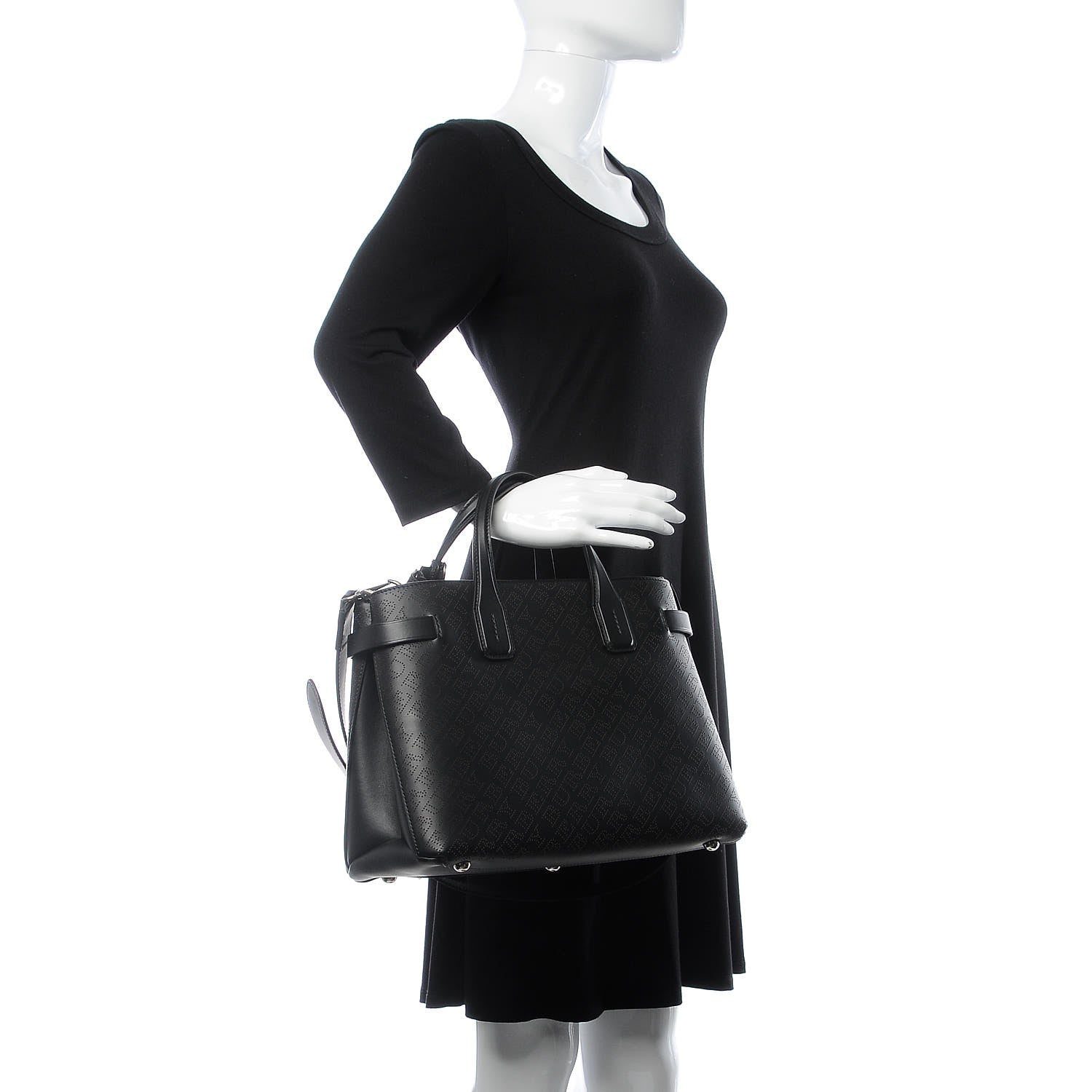 Burberry Calfskin Perforated Medium Banner Tote Black 3 of 9