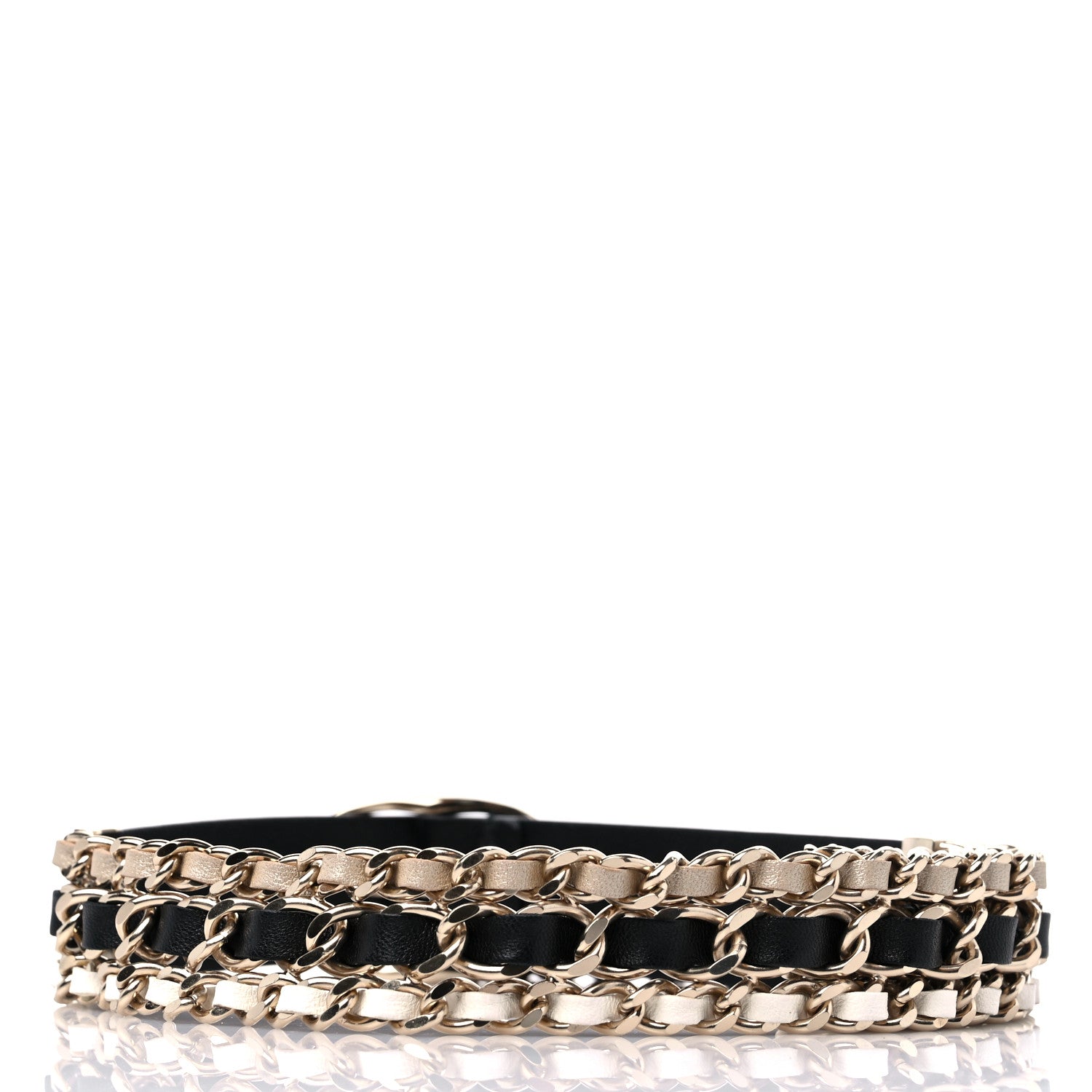 Chanel Calfskin CC Triple Row Chain Belt 80 32 Gold Black White 2 of 6