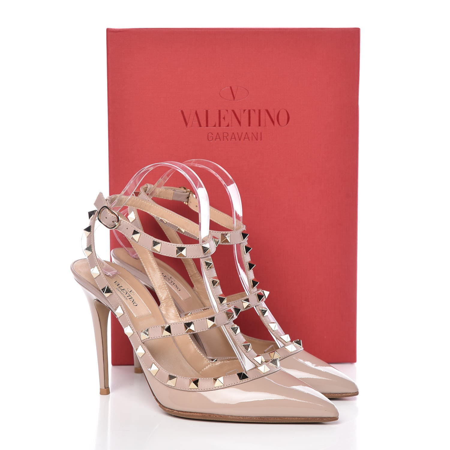 Valentino Garavani Patent Rockstud Ankle Strap Pumps 39 Poudre 17 of 17