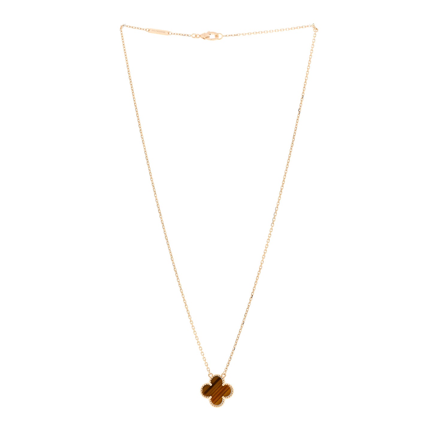 18K Yellow Gold Tiger Eye Vintage Alhambra Pendant Necklace