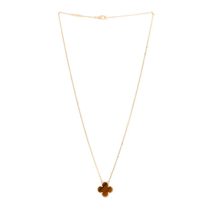 Van Cleef & Arpels 18K Yellow Gold Tiger Eye Vintage Alhambra Pendant Necklace 3 of 5