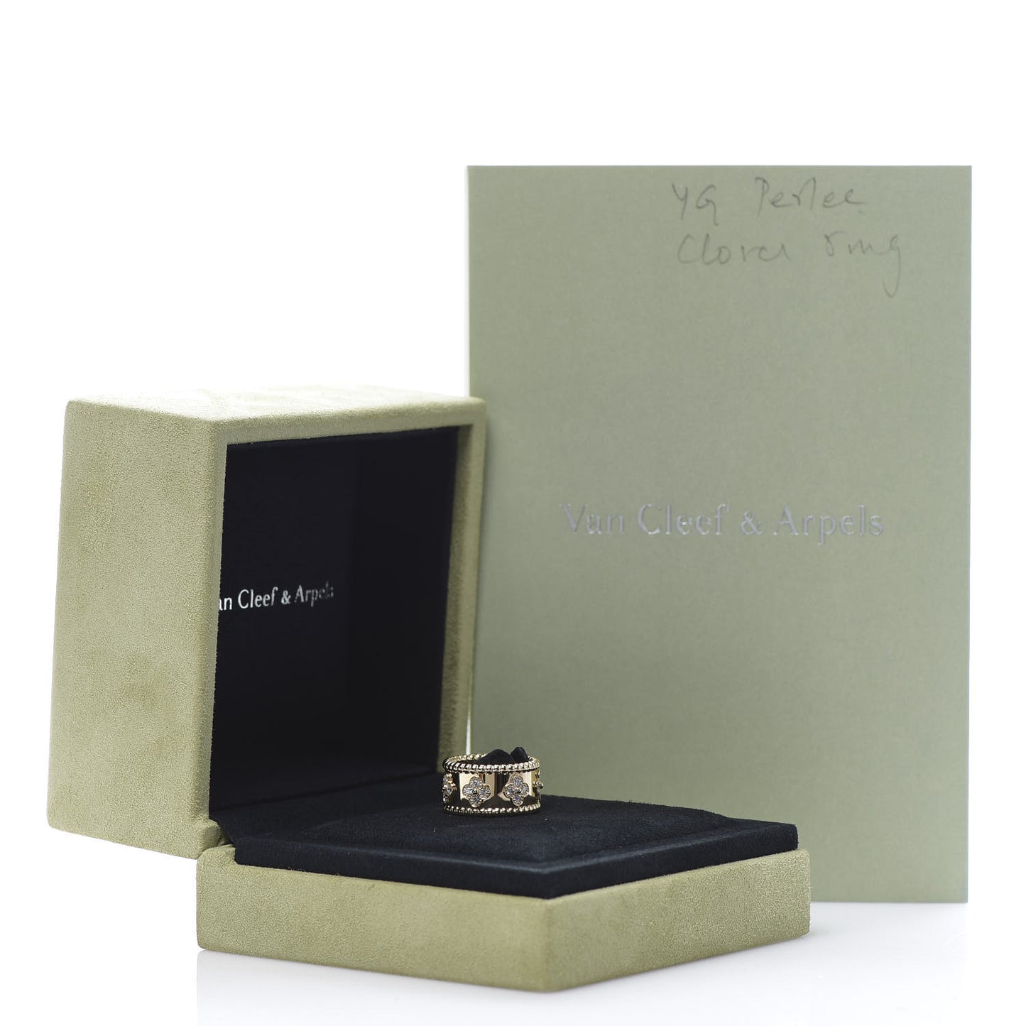 18K Yellow Gold Diamond Perlee Clovers Ring 49 4.75