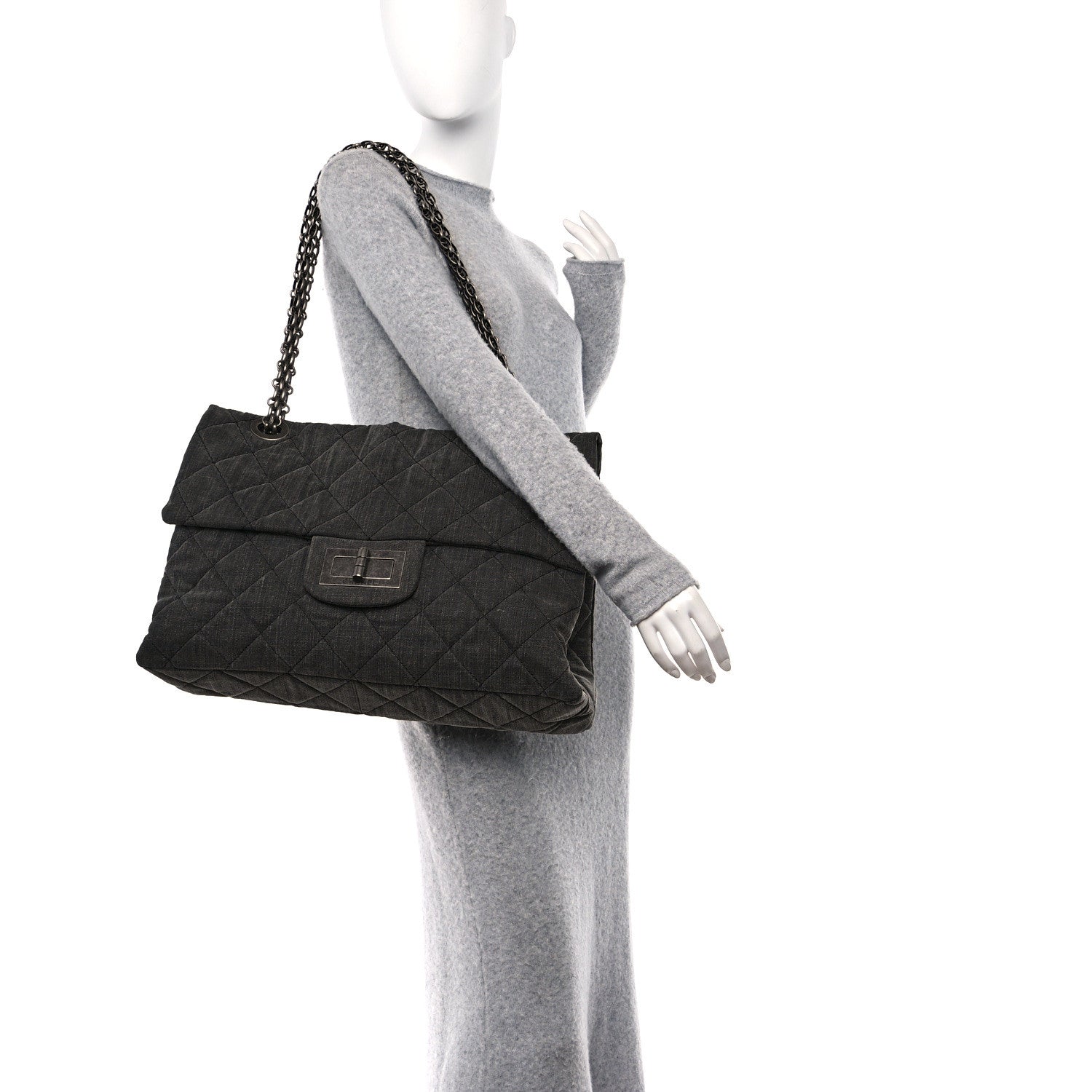 Chanel Denim Quilted XXL Reissue Flap Grey 2 of 10
