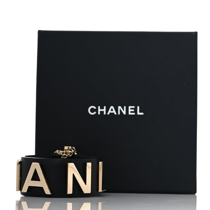 Chanel Calfskin Logo Cuff Bracelet M Black Gold 9 of 9