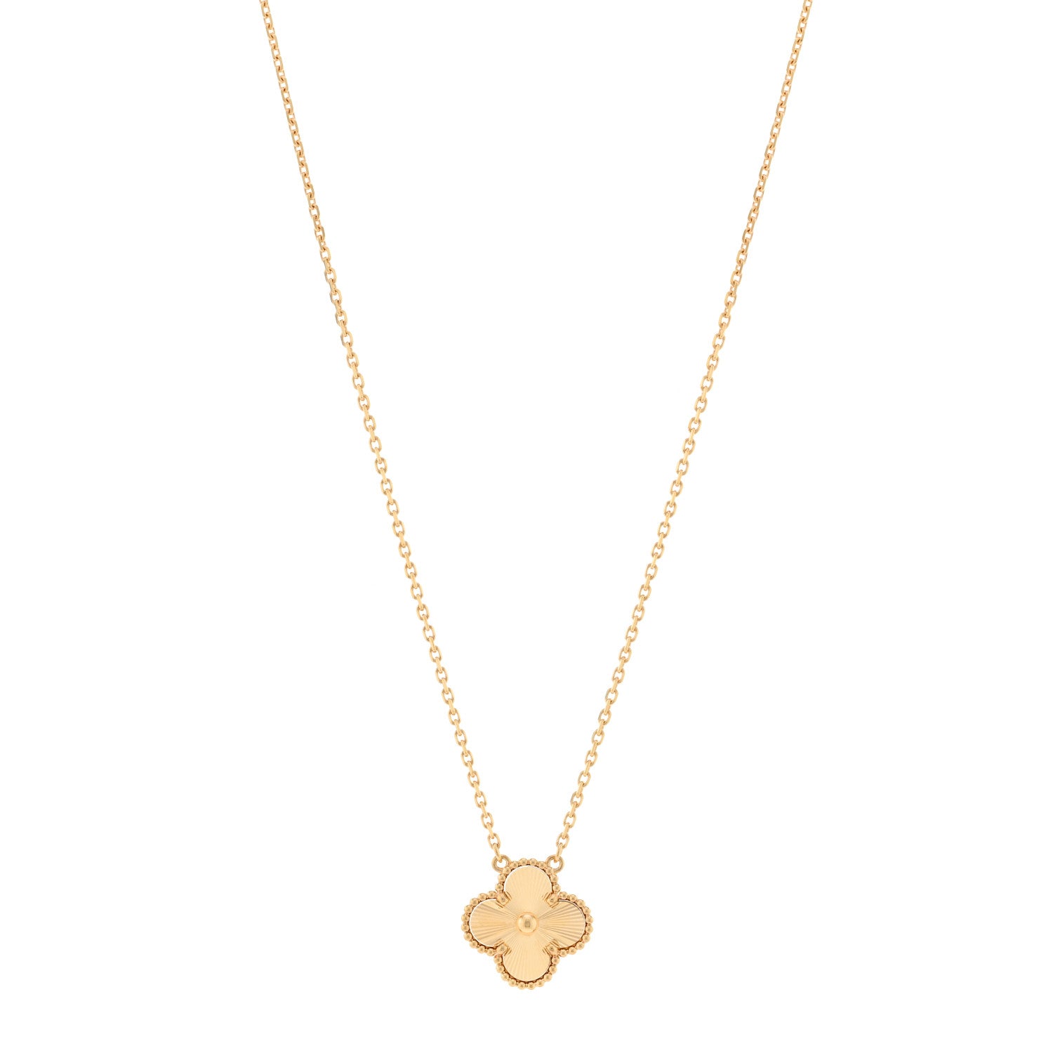 Van Cleef & Arpels 18K Yellow Gold Guilloché Vintage Alhambra Pendant Necklace 1 of 6