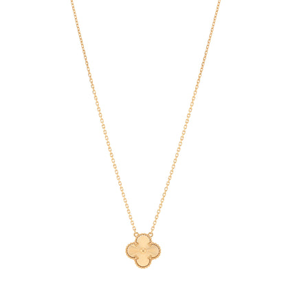 Van Cleef & Arpels 18K Yellow Gold Guilloché Vintage Alhambra Pendant Necklace 1 of 6