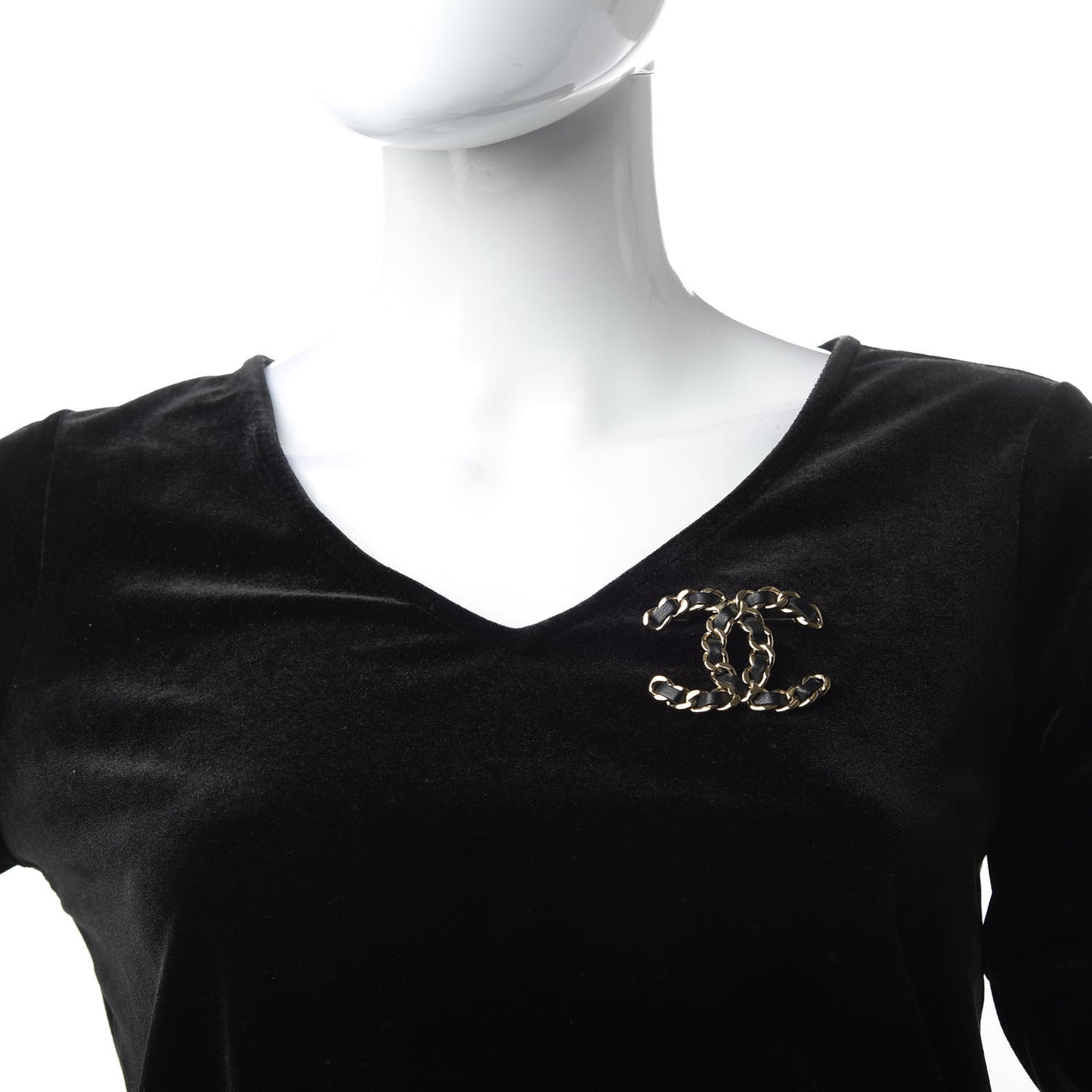 Lambskin Chain CC Brooch Black Gold