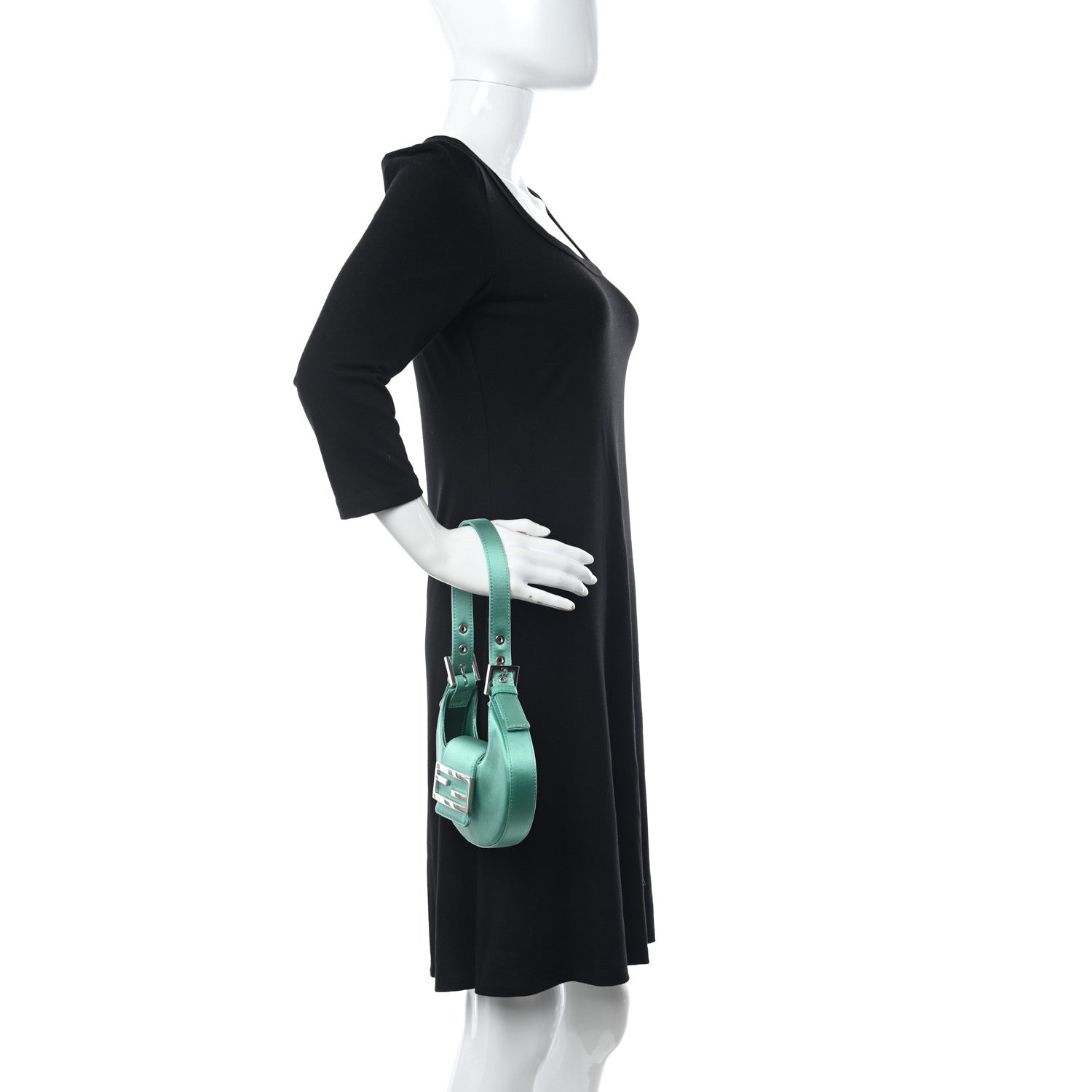 Fendi Silk Satin Mini Cookie Hobo Bag Spring Turquoise 2 of 10