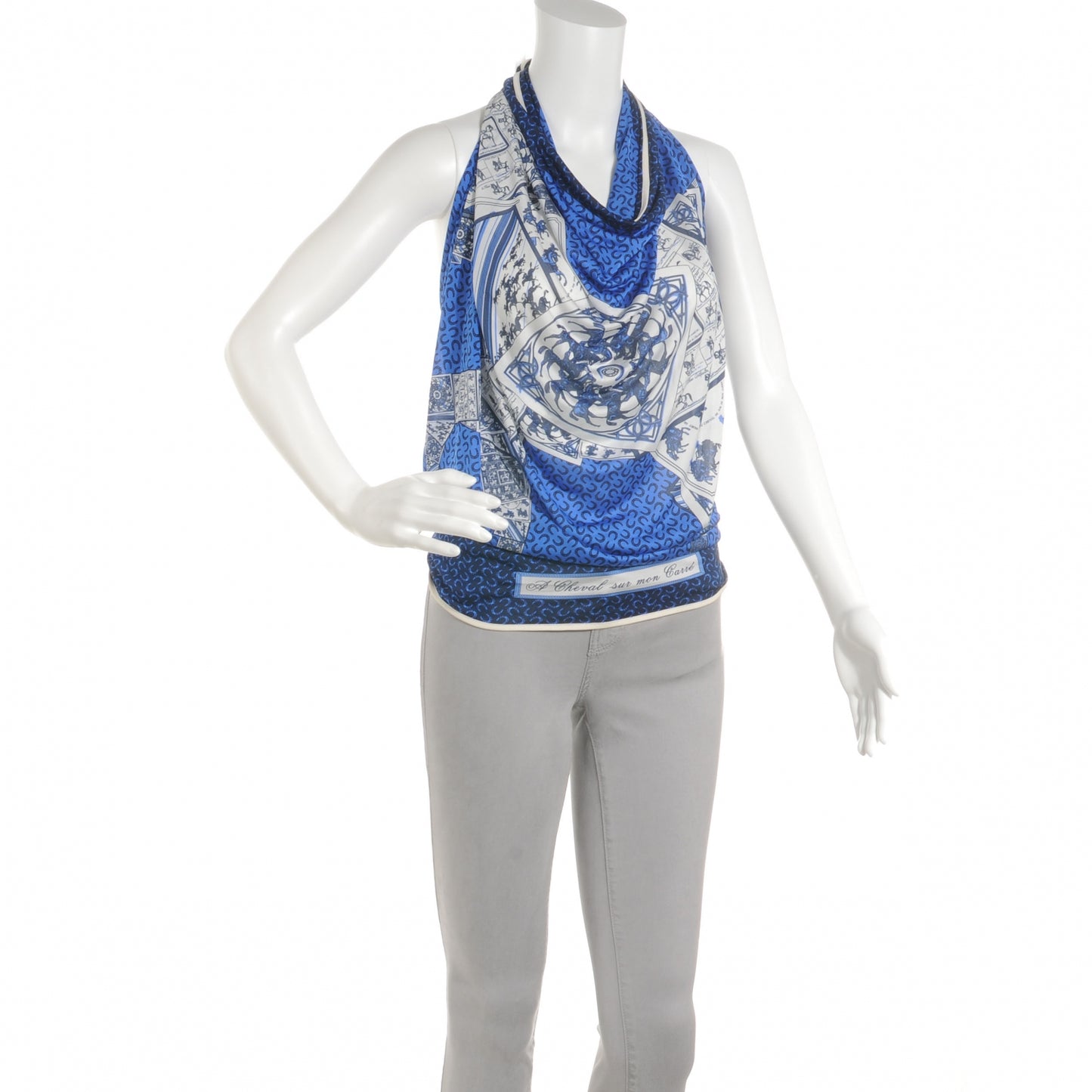 Silk Jersey A Cheval Sur Mon Carre Scarf 90 Bleu