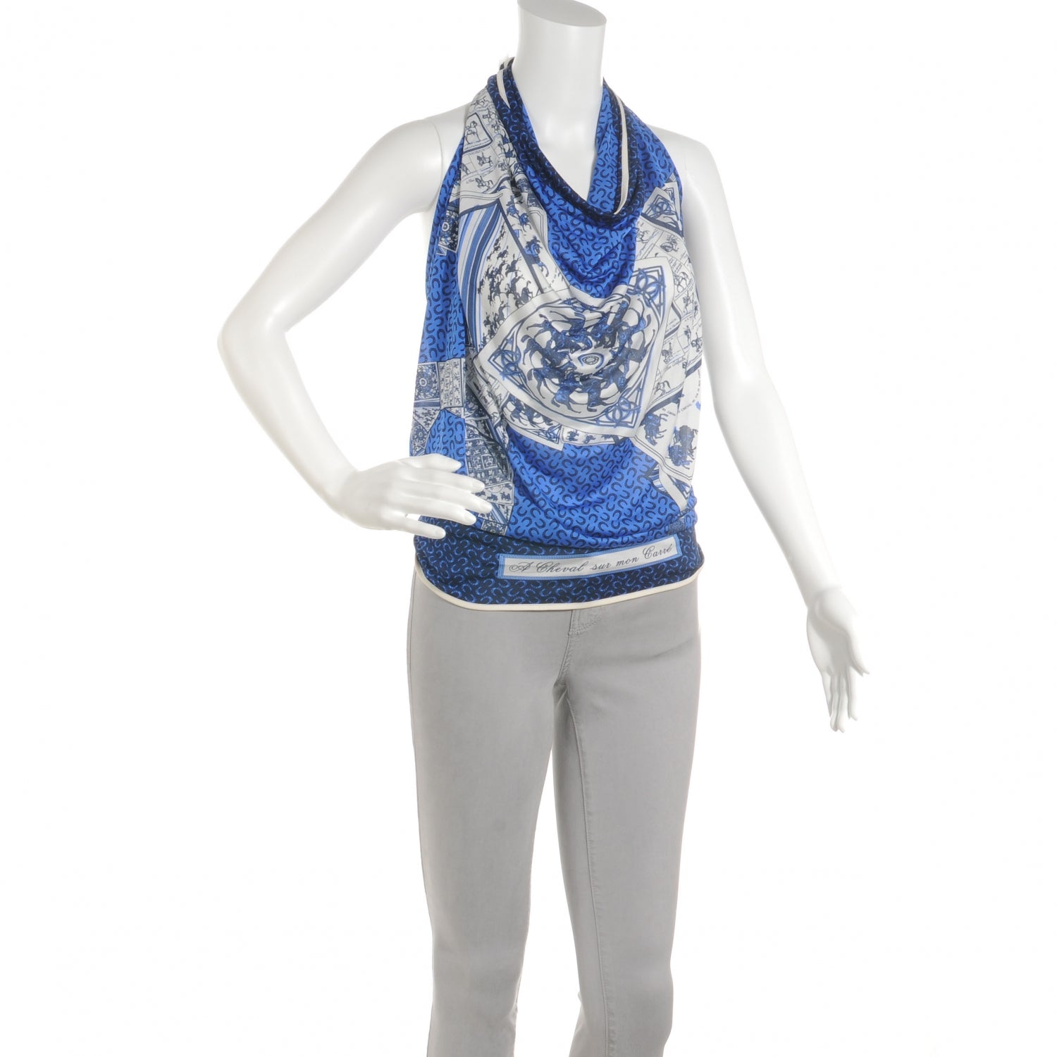 Hermes Silk Jersey A Cheval Sur Mon Carre Scarf 90 Bleu 1 of 6