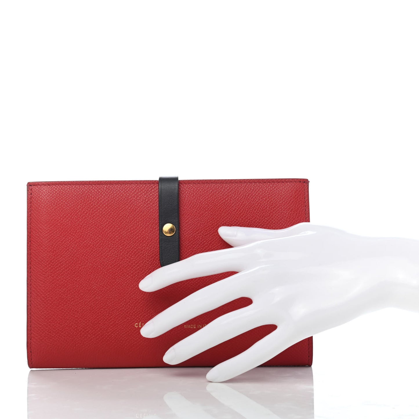 Grained Calfskin Large Multifunction Strap Wallet Coquelicot