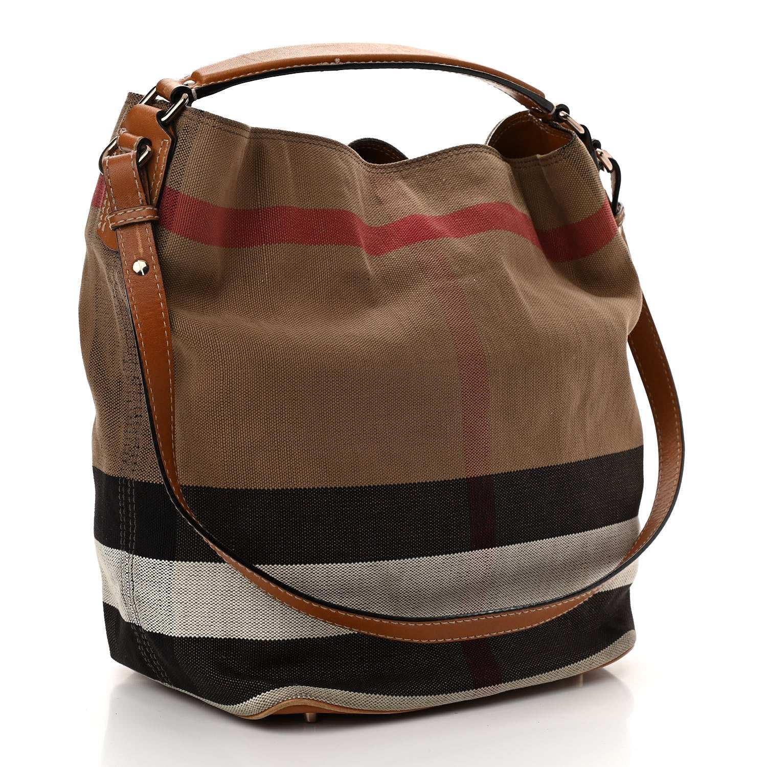 Burberry Canvas Mega Check Medium Ashby Hobo Saddle Brown 3 of 13