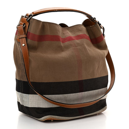 Burberry Canvas Mega Check Medium Ashby Hobo Saddle Brown 3 of 13