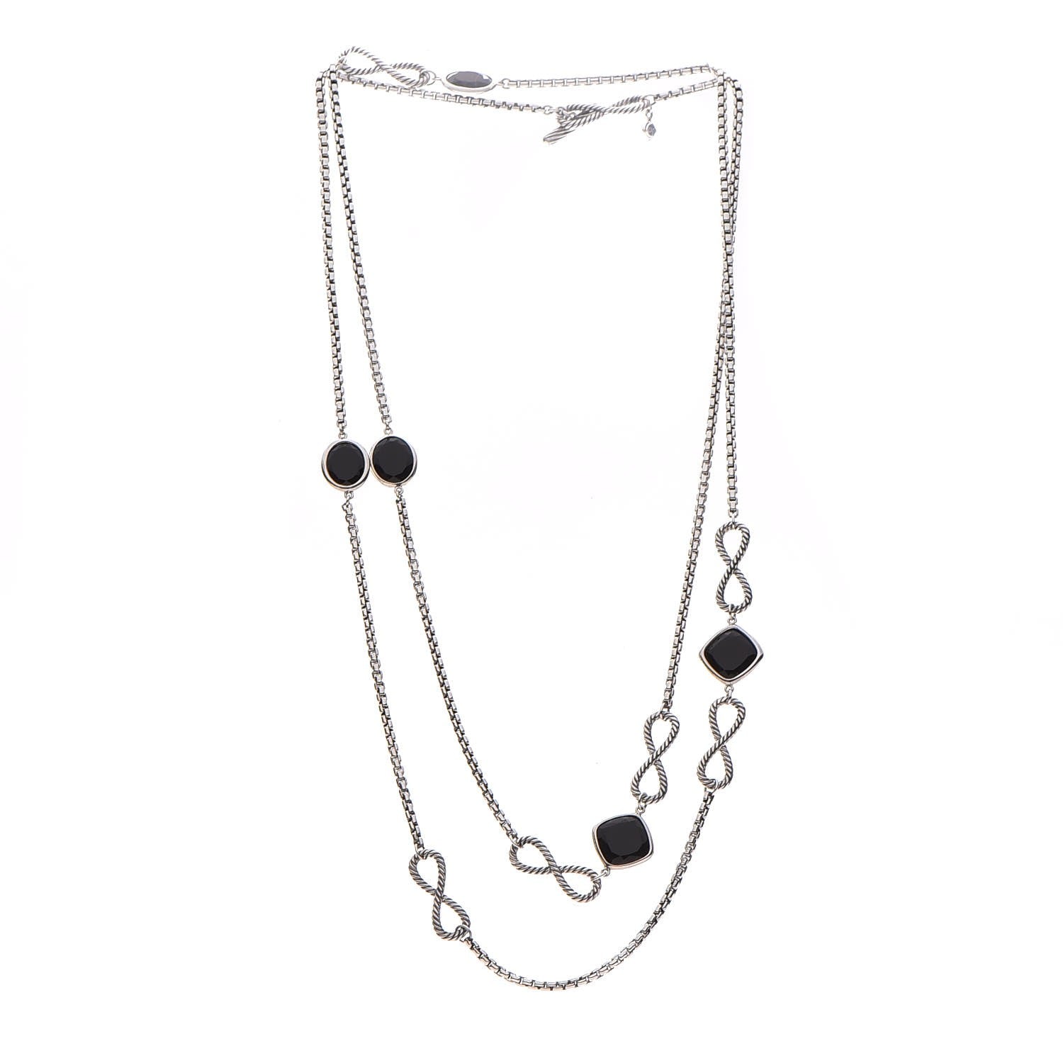 David Yurman Sterling Silver Black Onyx Infinity Necklace 3 of 6