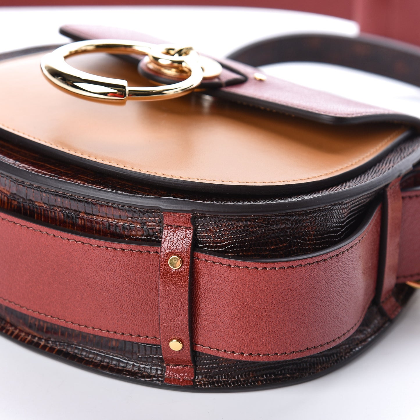 Calfskin Lizard Embossed Small Tess Bag Sepia Brown
