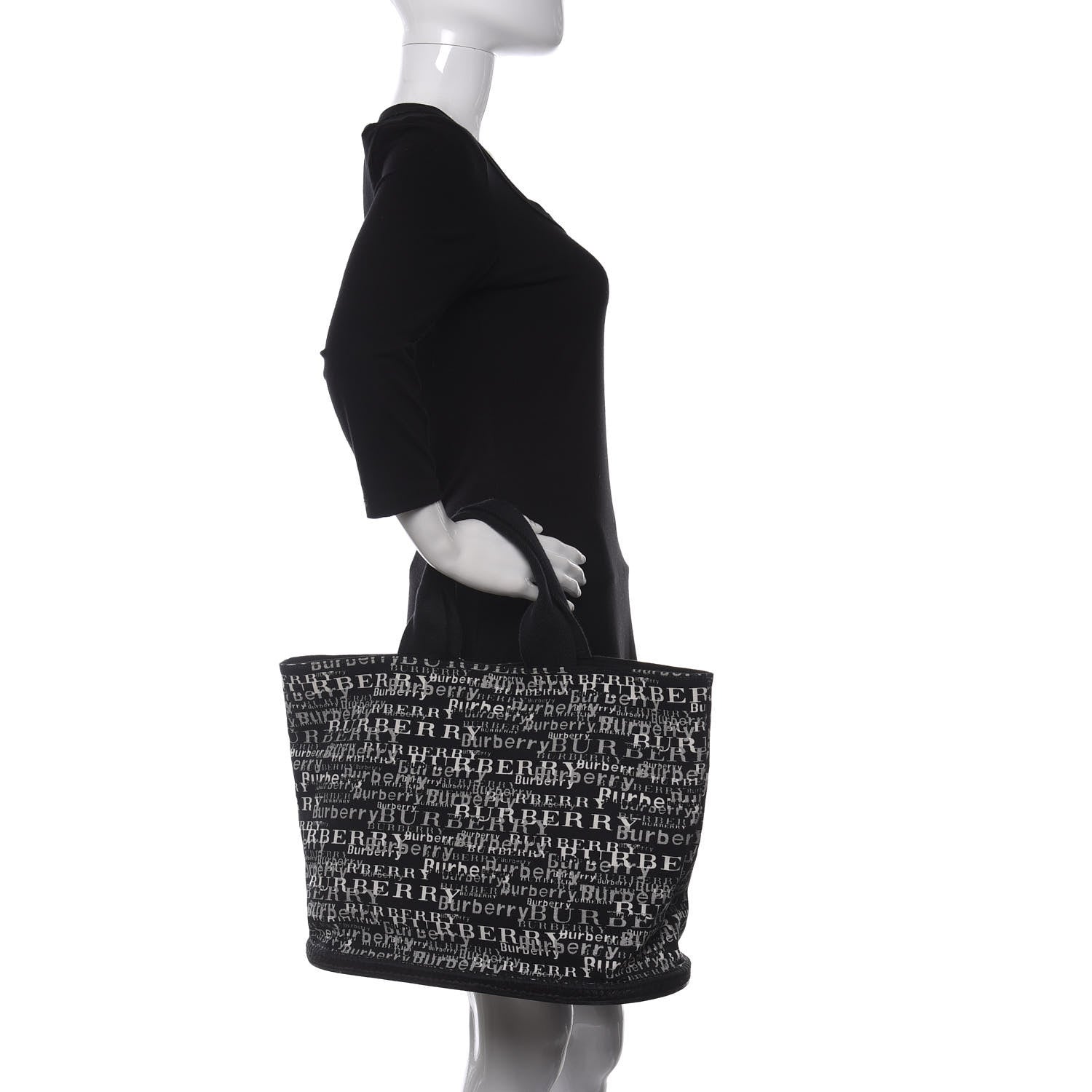 Burberry Canvas Logo Tote Black White 2 of 9