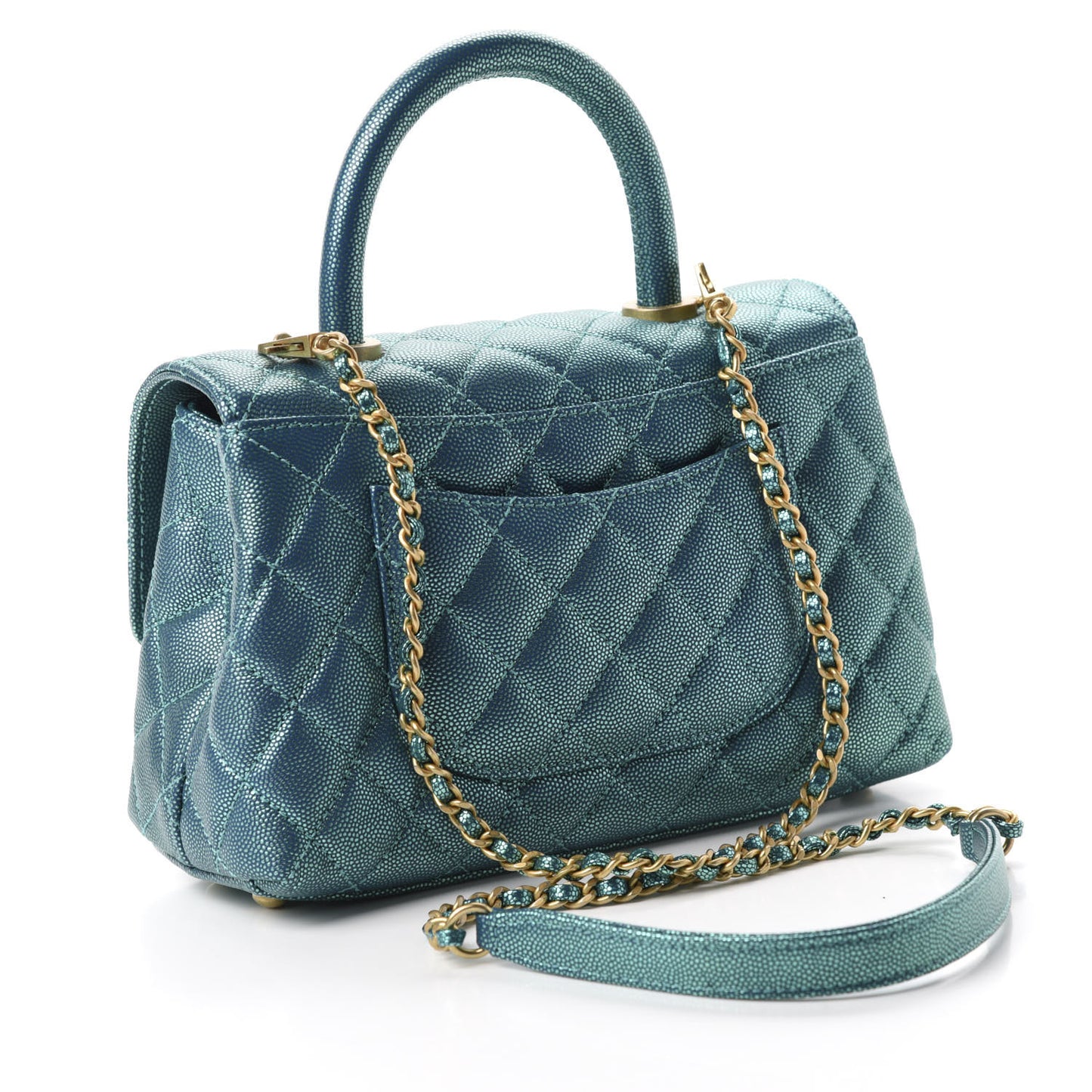 Metallic Caviar Quilted Mini Coco Handle Flap Blue