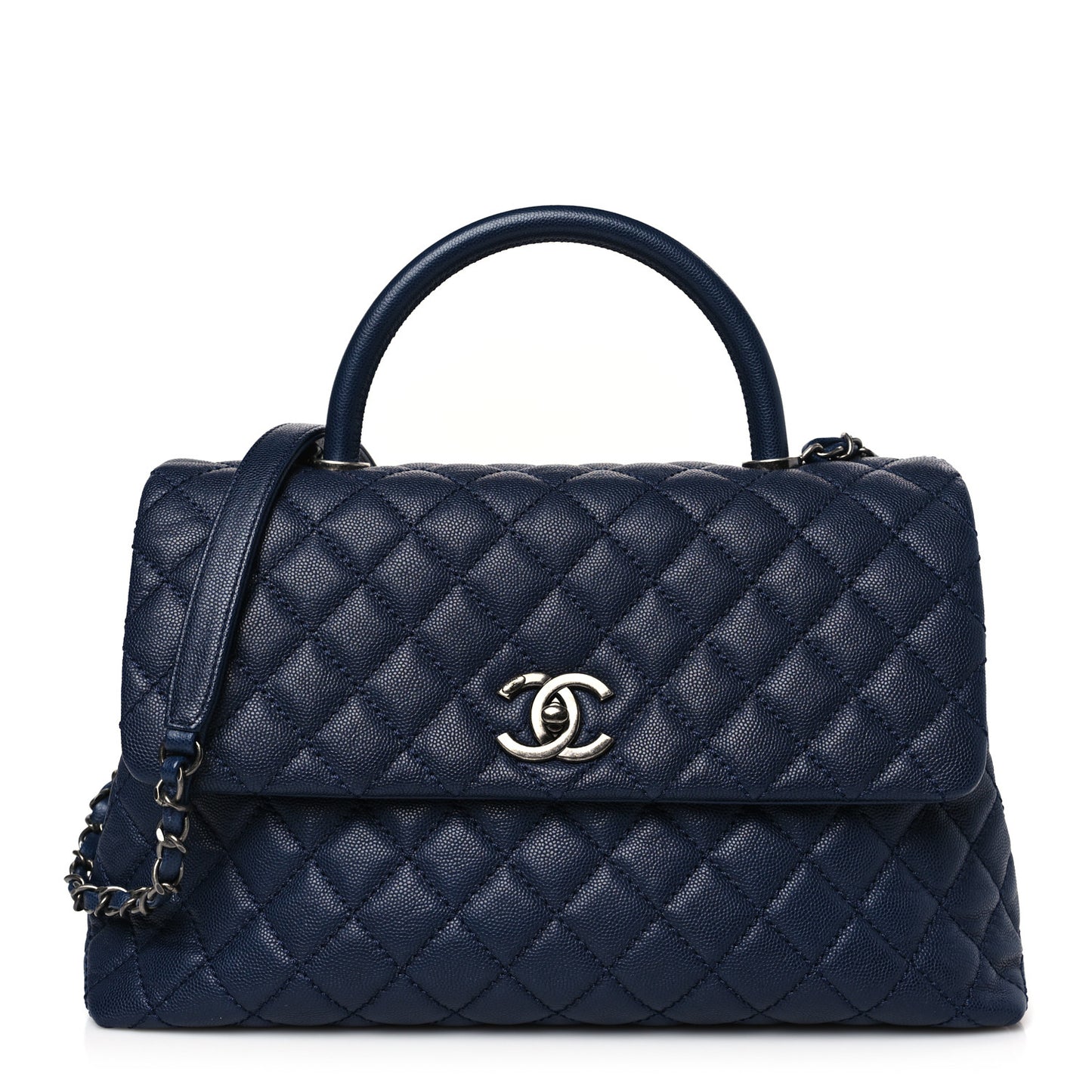Caviar Quilted Medium Coco Handle Flap Navy Blue