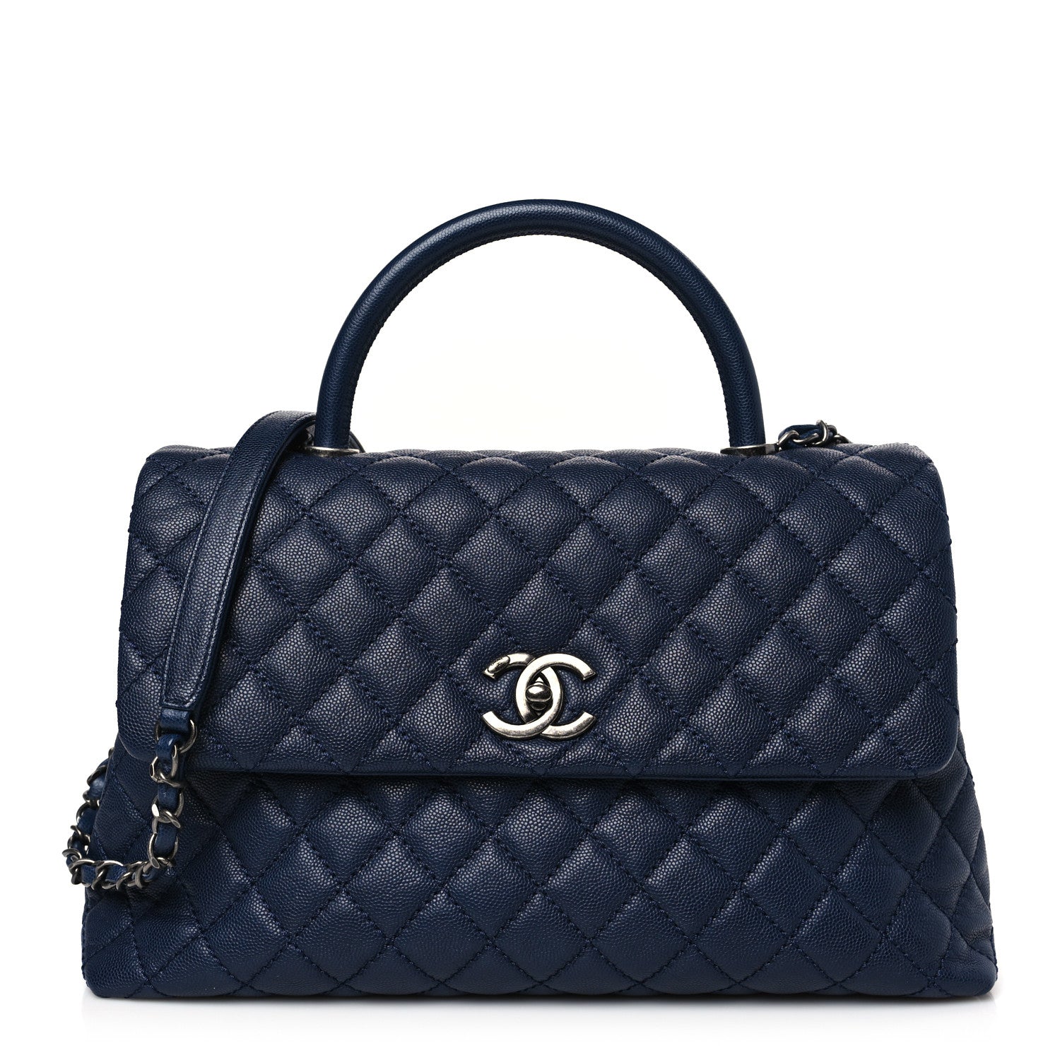Chanel Caviar Quilted Medium Coco Handle Flap Navy Blue 1 of 9