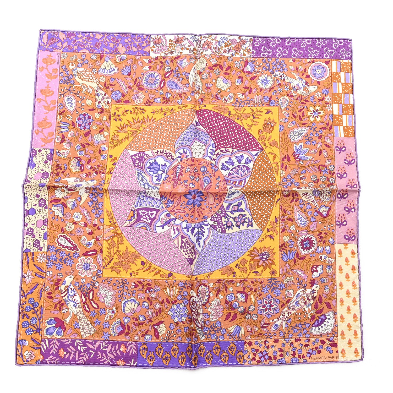 Hermes Silk Pique Fleuri De Provence Pocket Square Scarf Mauve