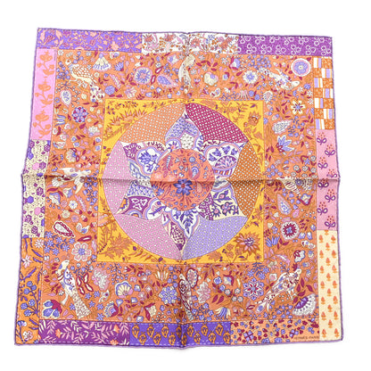 Hermes Silk Pique Fleuri De Provence Pocket Square Scarf Mauve Jaune D'Or Terracotta 1 of 3