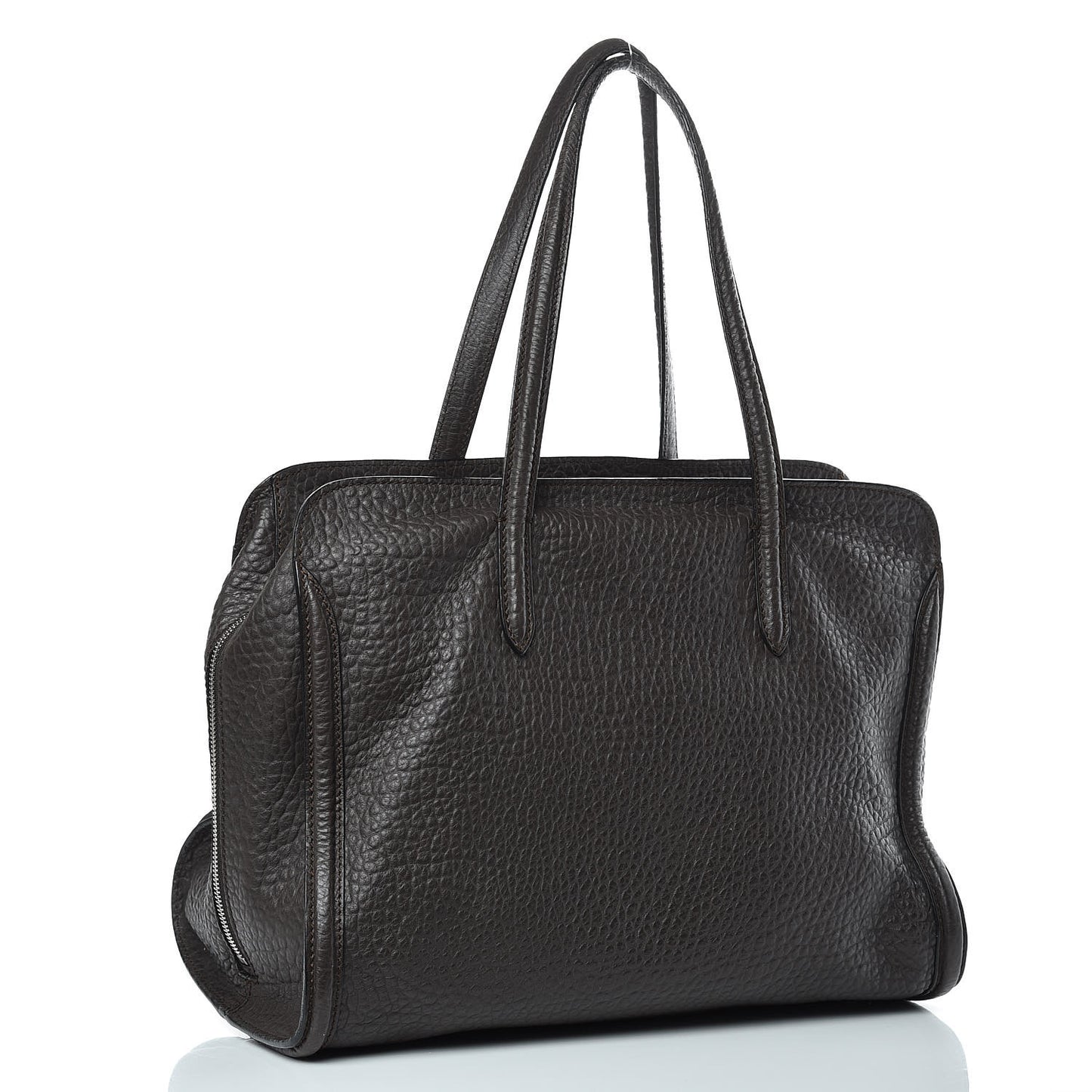 Pebbled Calfskin Large Skull Padlock Zip Around Tote Dark Brown