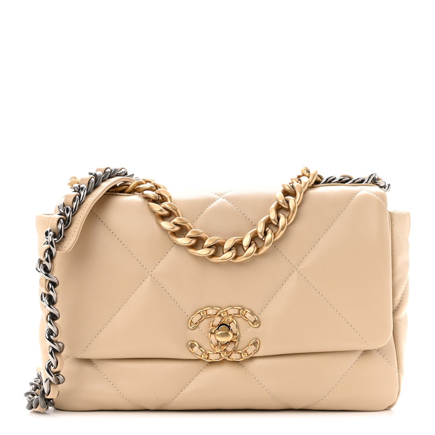 Goatskin Quilted Medium Chanel 19 Flap Beige